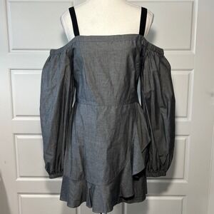LOVERS + FRIENDS Gray Denim Cold Shoulder Ruffle Wrap Dress‎ Size M